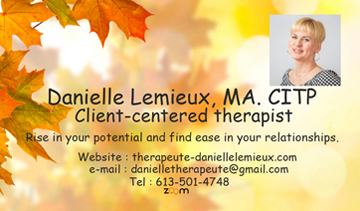 Business Card verso Danielle Lemieux Client-centered Therapist and Bilingual Web Site